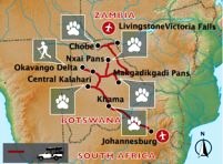Botswana, kalahari and Delta Map