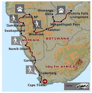 Sunway Cape to Victoria Falls Safari  Map