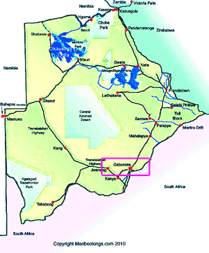 map showing Gaberone