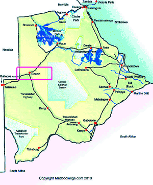 map showing Ghanzi