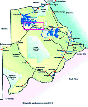 map showing Maun