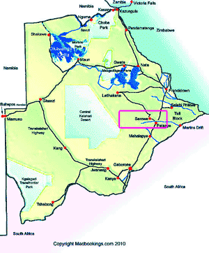 map showing Serowe