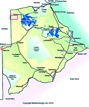map showing Tsodilo Hills
