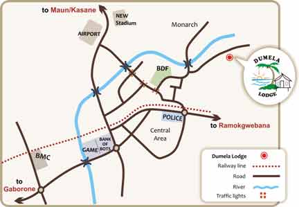 directions to Dumela Lodge Francistown map