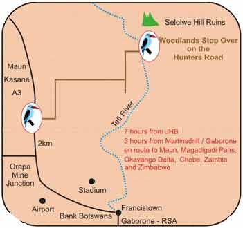 directions to Woodlands Lodge and Stop Over Francistown map