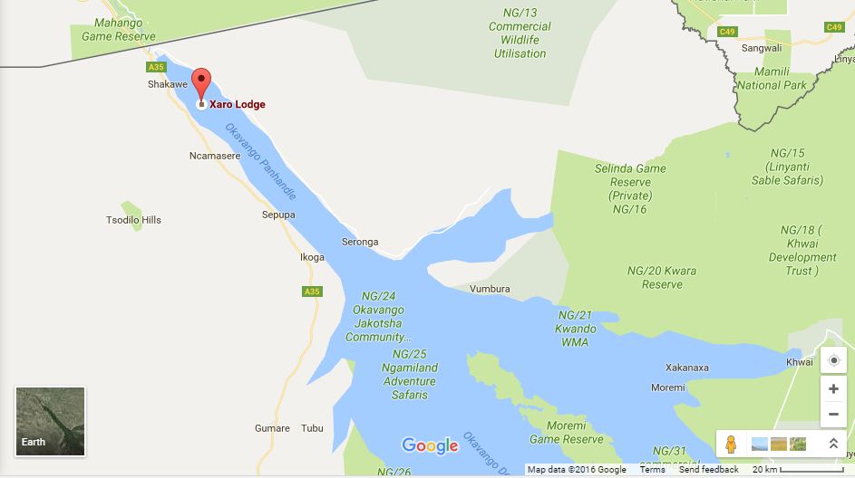 directions to Xaro Lodge Shakawe map
