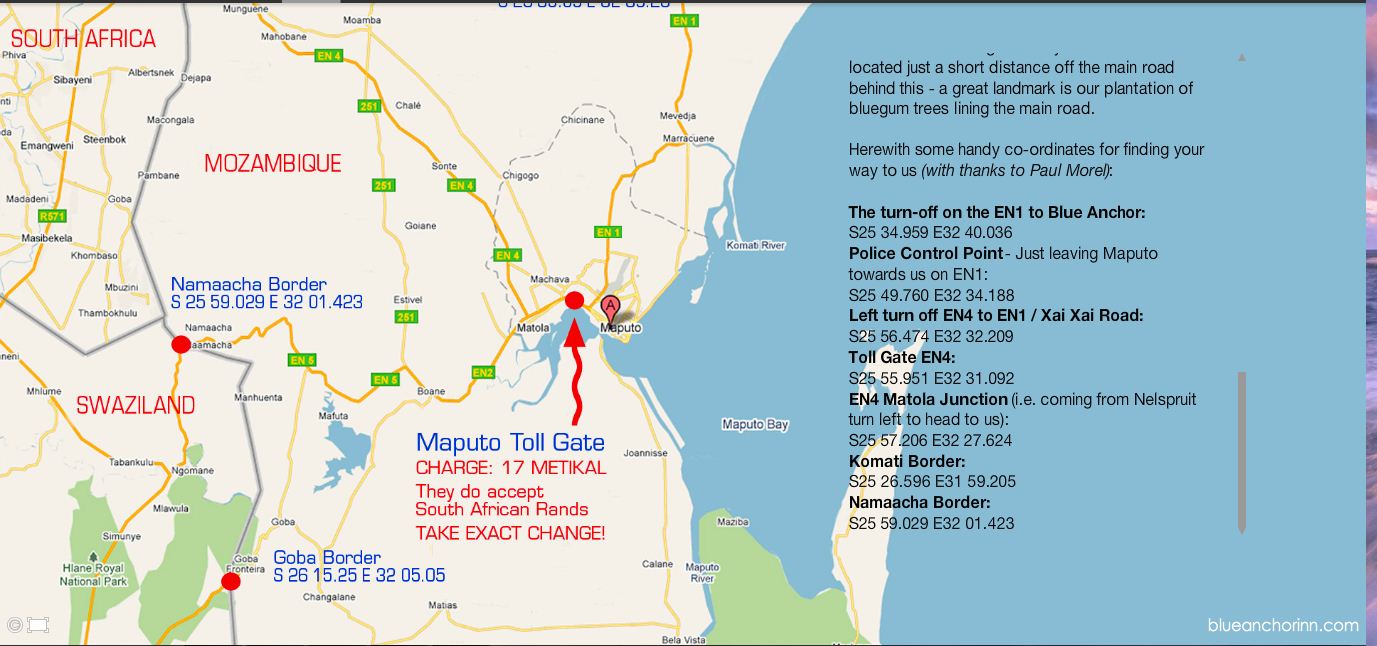 directions to Blue Anchor Inn Maputo map