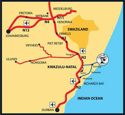 directions to Coco Rico Resort Ponta do Ouro map