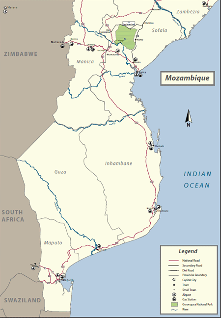 map showing location of Gorongosa Park