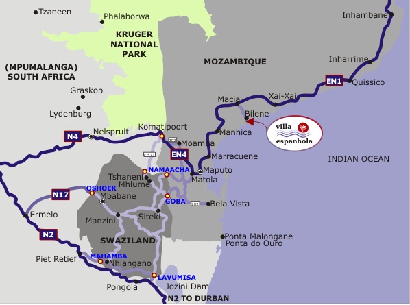 directions / how to get to villa espanhola bilene in mozambique