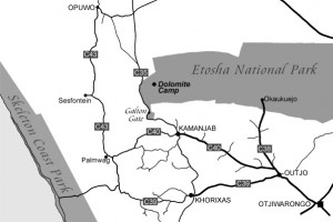 MAp to Dolomite Camp Etoshe