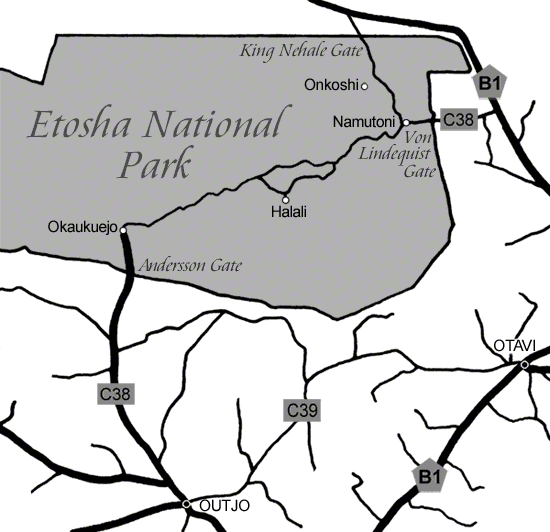 directions to Halali Rest Camp Etosha map