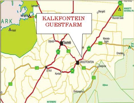 directions to Kalkfontein Guest Farm Grootfontein map