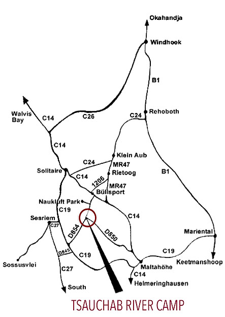 directions to Tsauchab River Camp Namib Naukluft map