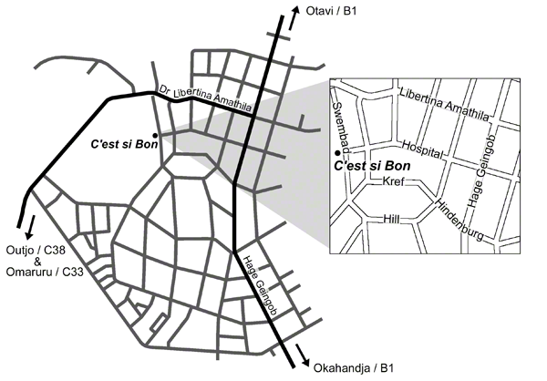 directions to C'est Si Bon Hotel Otjiwarongo map
