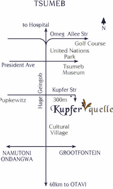 Directions map to Kupferquelle Tsumeb Accommodation