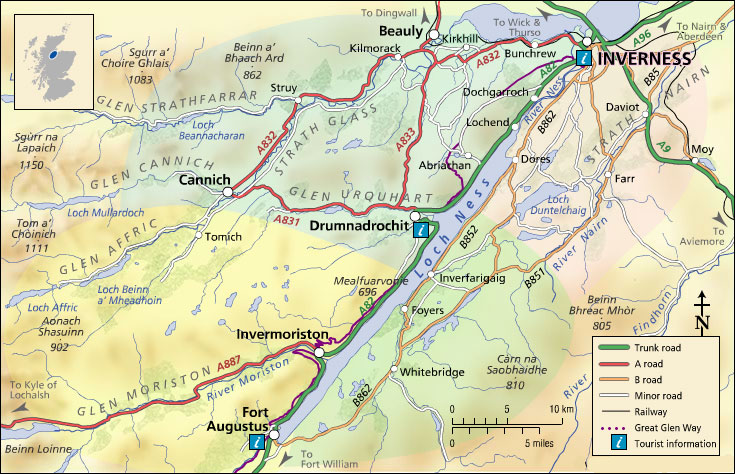 Map showing roads around drumnadrochit Loch ness scotland