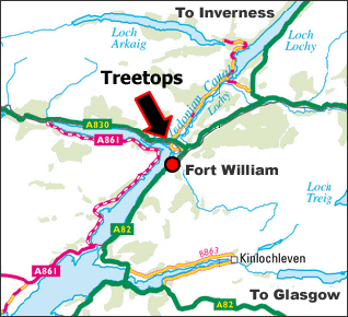 Map showing location of Treetops Fort William Scotland