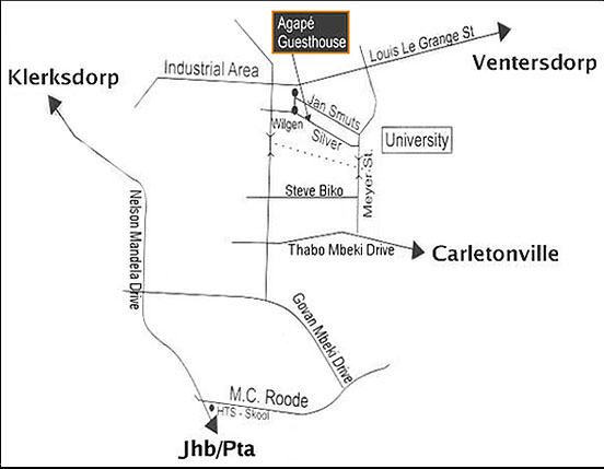 directions to Agape Guest House Potchefstroom map