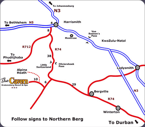 Directions map to The Cavern Bergville