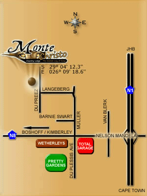 map and directions to monte christo country lodge bloemfontein