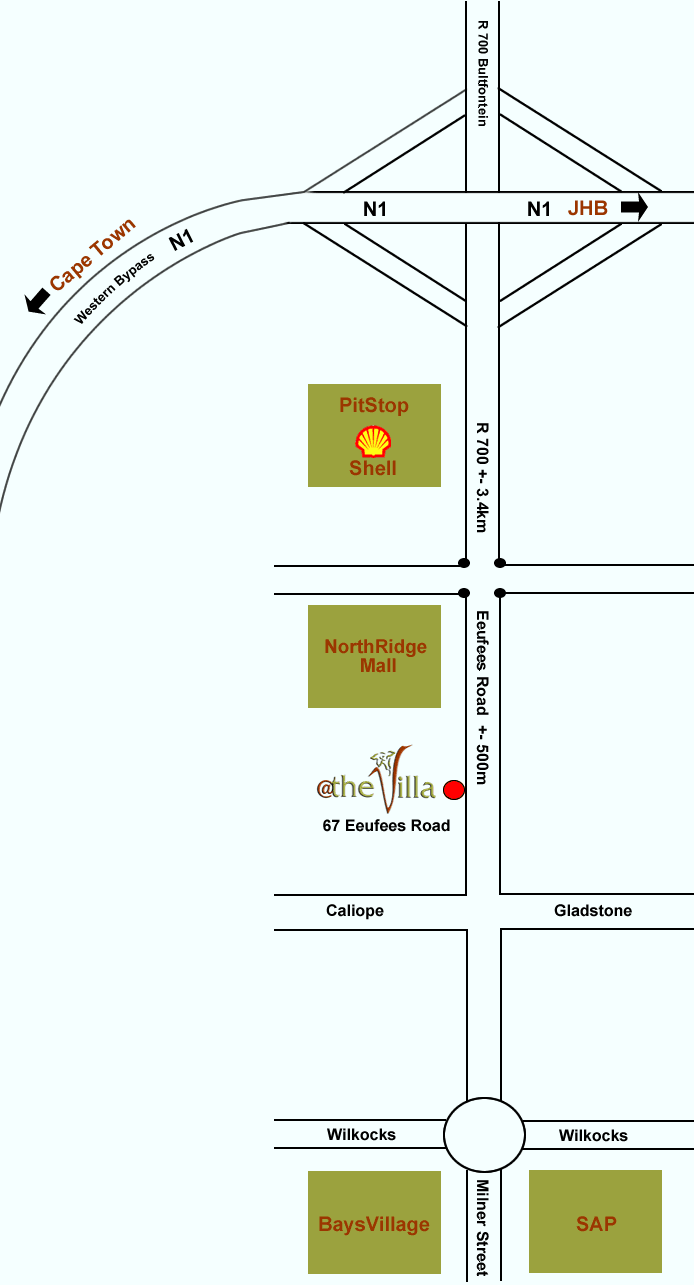 directions and map to at the villa bloemfontein