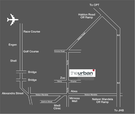 directions and map for the urban hotel in bloemfontein