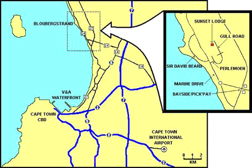 map and directions to sunset lodge bloubergstrand