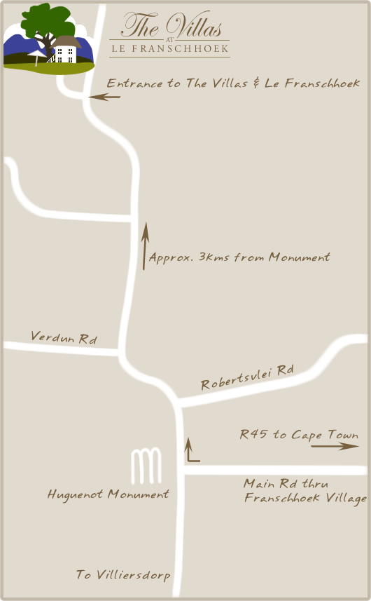 map directions to the villas at  le franschhoek