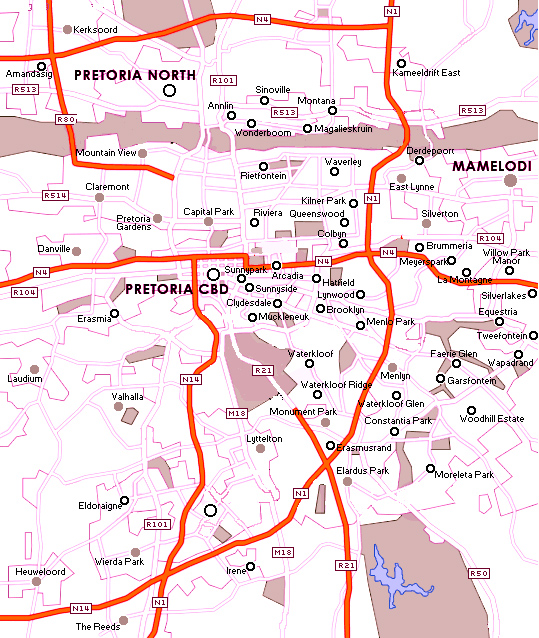 Map of Pretoria area