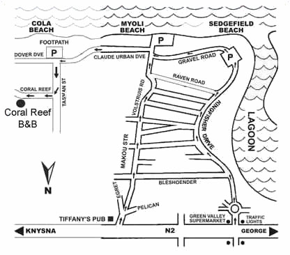map and directions to coral reef guesthouse sedgefield