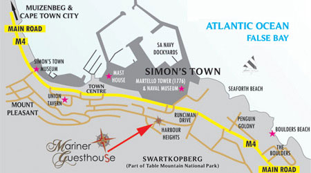 map and directions to mariners guesthouse simons town south africa