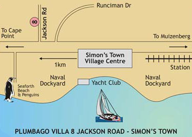 map and directions to plumbago cottage simons town