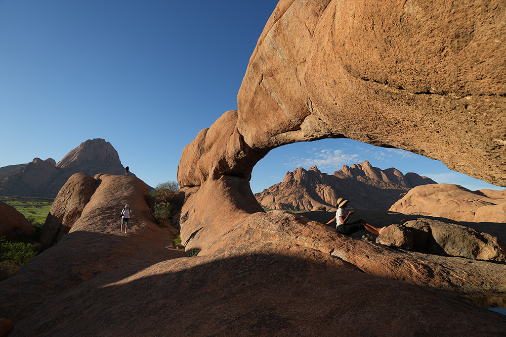 The natural granite rock arch at Spitzkoppe at sunset