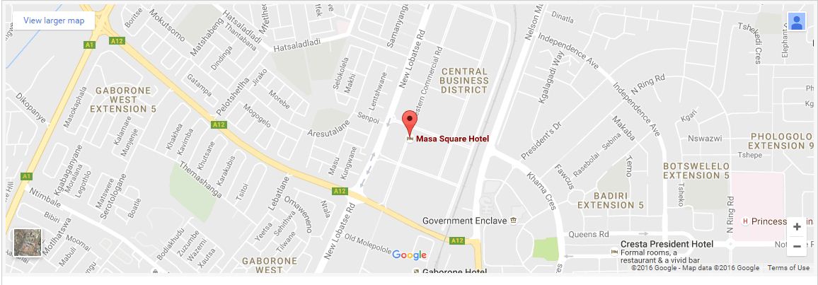 directions to Lansmore Masa Square Hotel Gaborone map