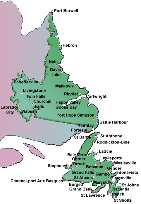 Map of Newfoundland & Labrador Canada