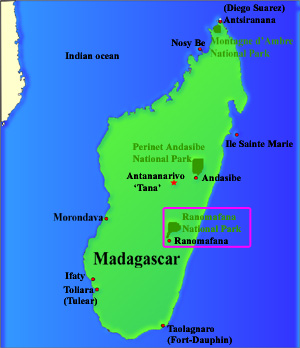 map of madagascar showing Ranomafana National Park