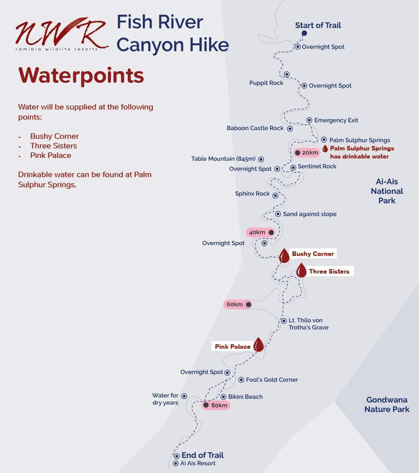 NWR map of the Fish River Canyon hiking trail