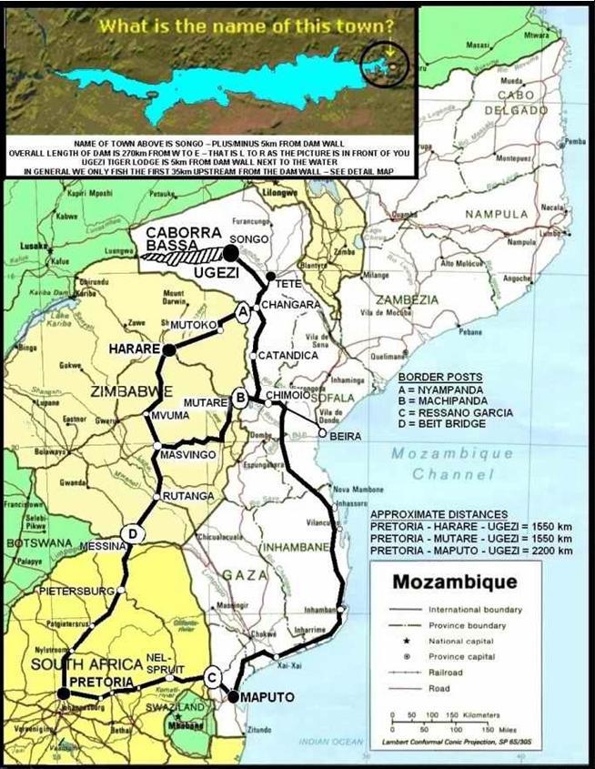 Map of Cahorra Bassa in Mozambique