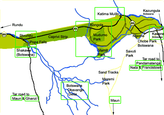 map of the Caprivi region of Namibia