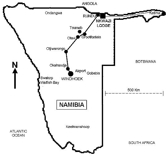 directions to N'kwazi Lodge and Camping Rundu map