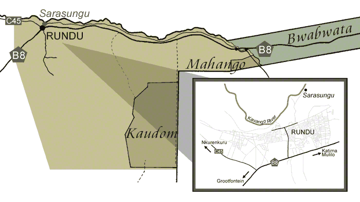 directions to Sarusungu River Lodge Rundu map