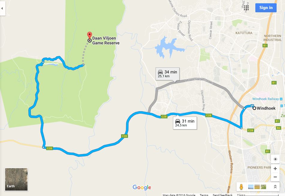 directions to Daan Viljoen Game Reserve Windhoek map