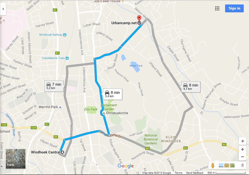 directions to Urban Camp Windhoek map