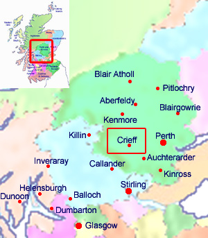 Map showing location of Crieff in Scotland