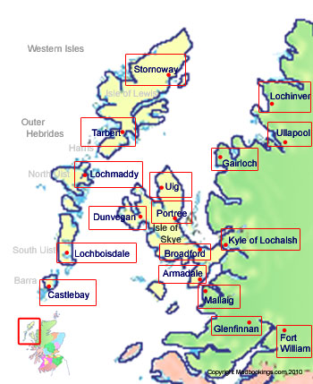Map showing places i-on Skye