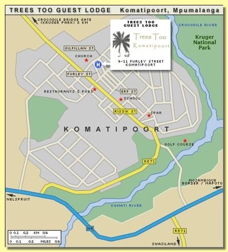 directions to Trees Too Guest Lodge Komatipoort map
