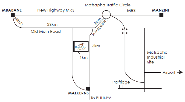 Directions map to Rainbird Chalets malkerns Swaziland