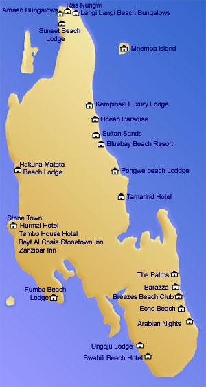 Map of Zanzibar Island Tanzania Africa